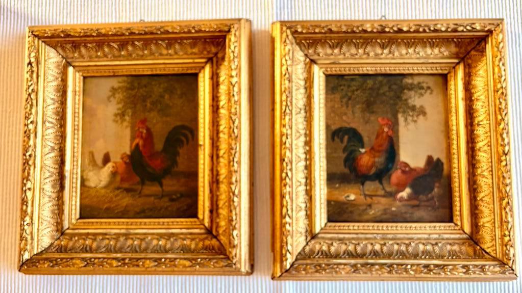 Albertus Verhoesen - 2 schilderijen op houten panelen 1858, Antiek en Kunst, Kunst | Schilderijen | Klassiek, Ophalen