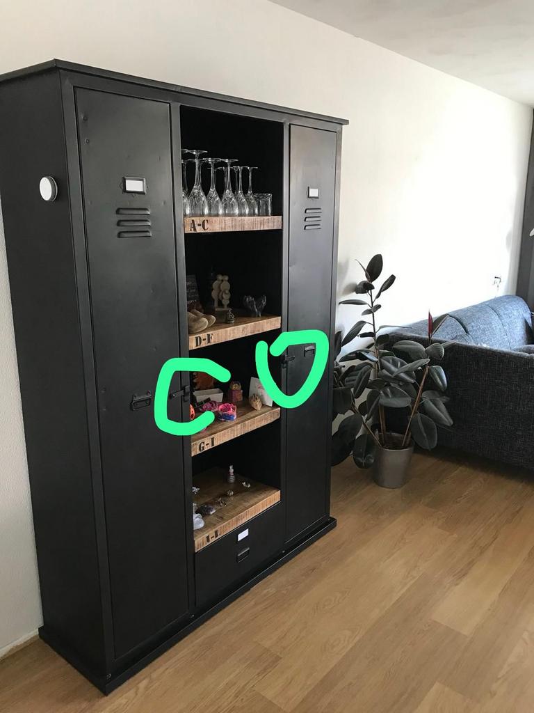 Buffetkast staal met mangohout, Ophalen, Gebruikt, 100 tot 150 cm, Metaal