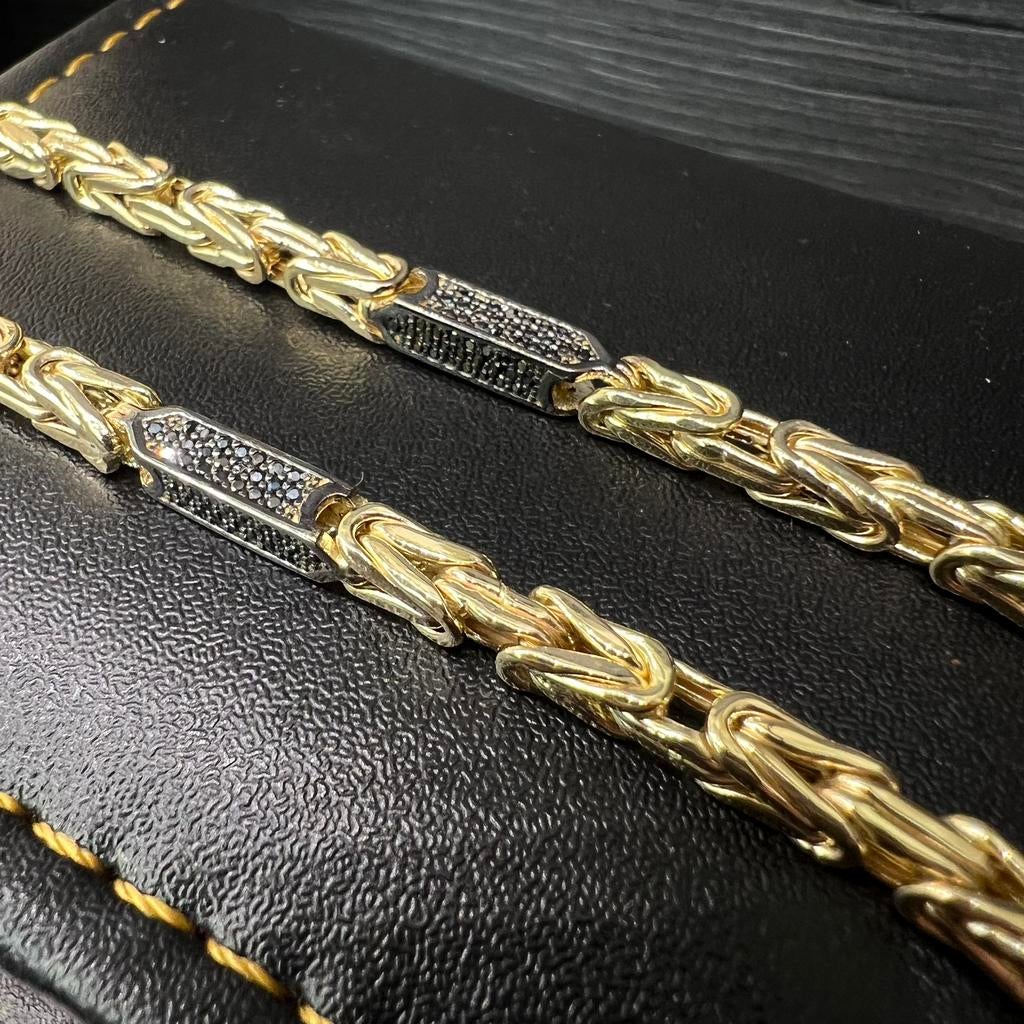 14 karaat gouden koningsketting zwarte onyx steen ketting, Ophalen of Verzenden, Zo goed als nieuw, Zwart, Goud