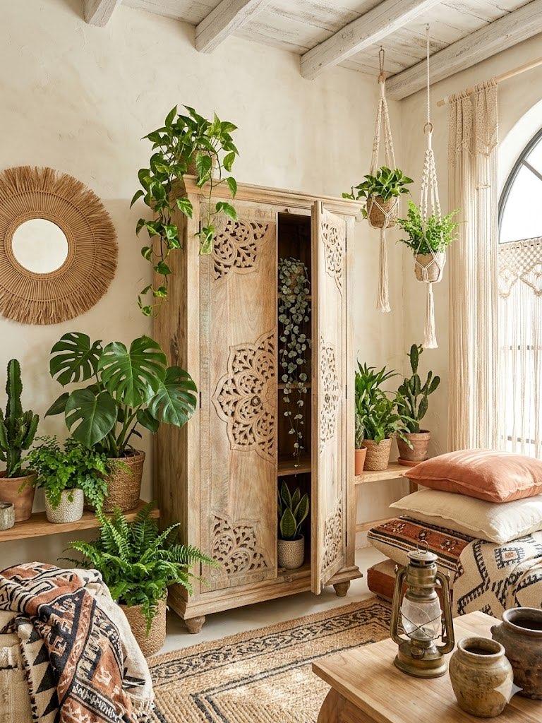 Handgesneden Kast uit India Uniek exemplaar Ibiza/Boho Nieuw, Met deur(en), Ibiza/Boho/Botanisch, Nieuw, 150 tot 200 cm