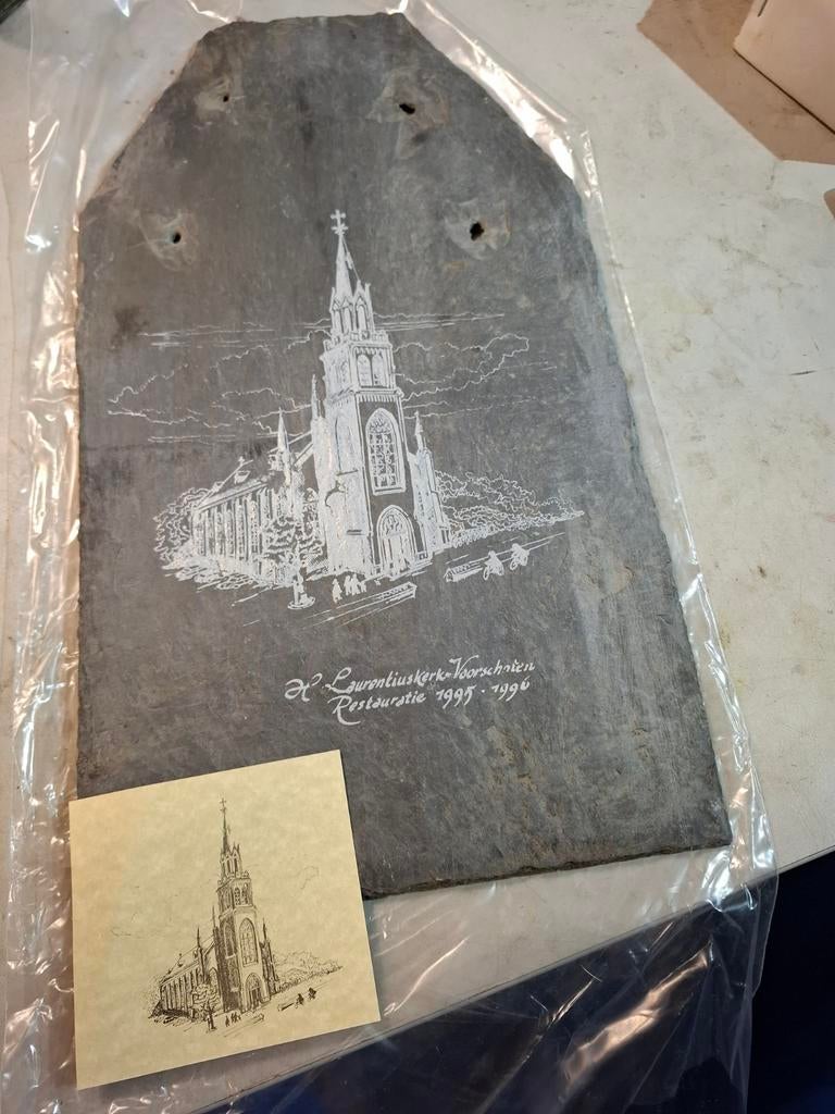 Leisteen plaat H. Laurentiuskerk Voorschoten, Ophalen of Verzenden