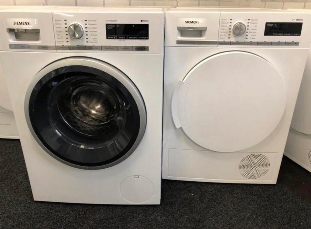 SET 8kg A+++ Wasmachine + Warmtepomp droger Siemens iQ700, 8 tot 10 kg, Ophalen, Zo goed als nieuw, Minder dan 85 cm