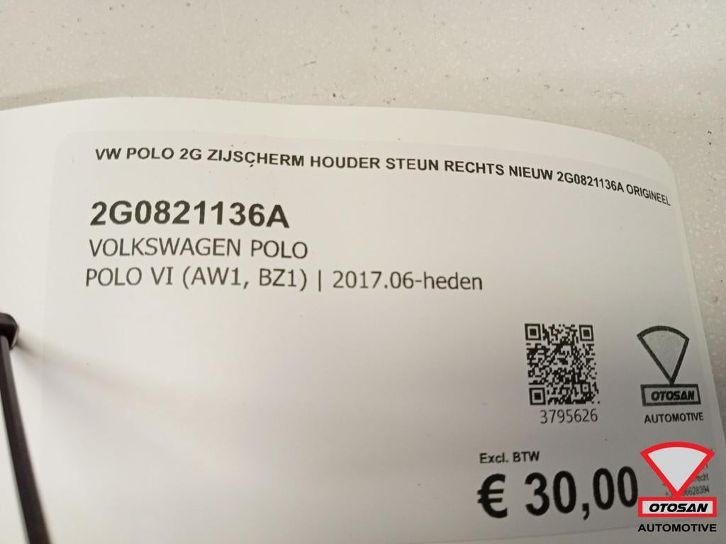 VW Polo 2G Zijscherm Houder steun Rechts Nieuw 2G0821136A Or, Volkswagen, Volkswagen AG, Rechts, Nieuw