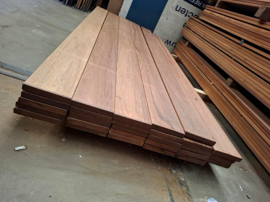 Partij 21 st hardhout vlonderplanken 215 cm glad bezorgen mo, Ophalen, Planken, Nieuw, Hardhout