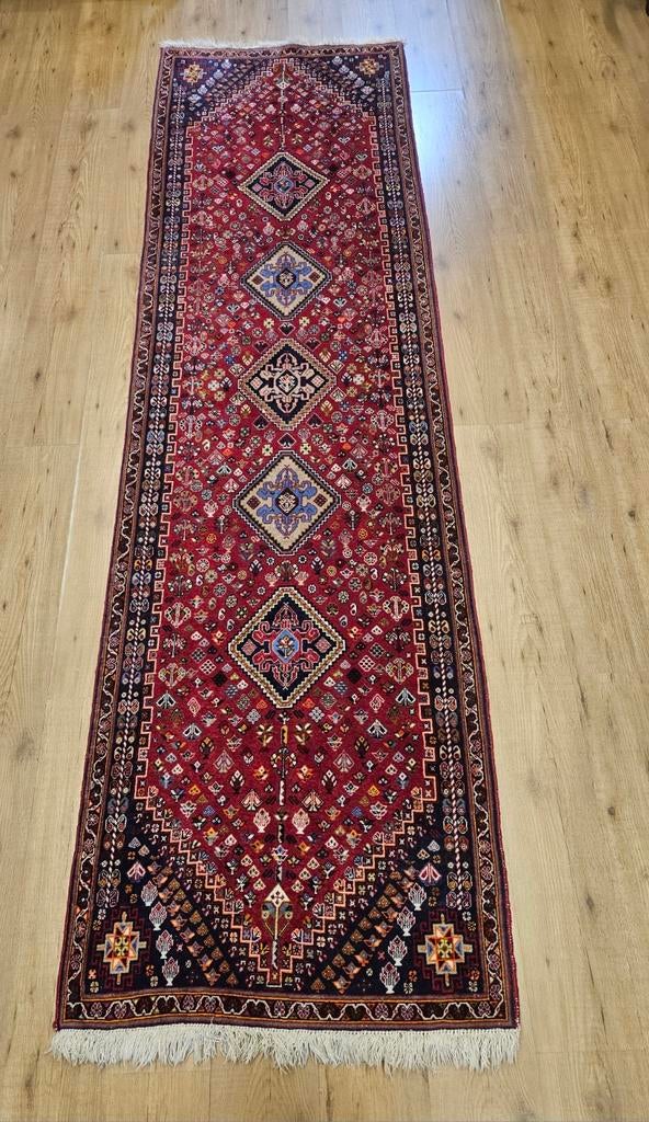 Vintage handgeknoopt perzisch tapijt loper qashqai 304x87, Info@SlatsAntiek.nl, Perzisch, 200 cm of meer, Rechthoekig