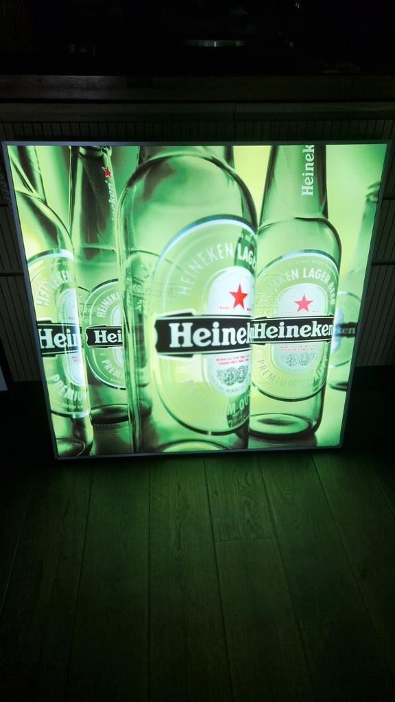 lichtreclame Heineken doek, Verzamelen, Biermerken, Ophalen, Reclamebord, Plaat of Schild, Heineken