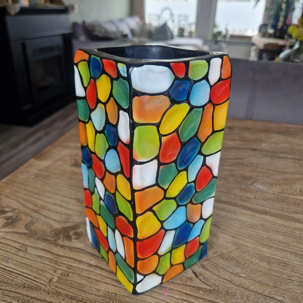 Keramieken Madu vaas met kleurrijk mozaïekpatroon, Ophalen of Verzenden