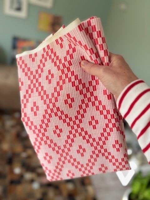 Stof grafisch patroon rood wit jaren 70 80, Hobby en Vrije tijd, Stoffen en Lappen, 120 cm of meer, Nieuw, Ophalen of Verzenden