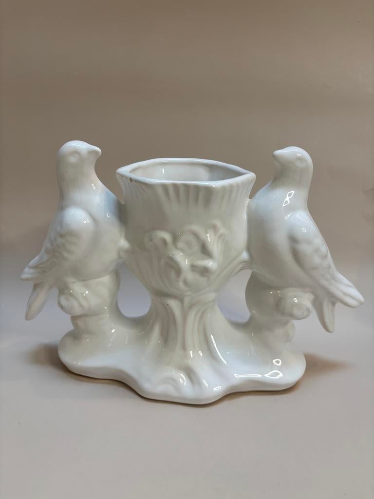 Vintage Witte Keramische Vaas met Duiven, Antiek en Kunst, Ophalen of Verzenden