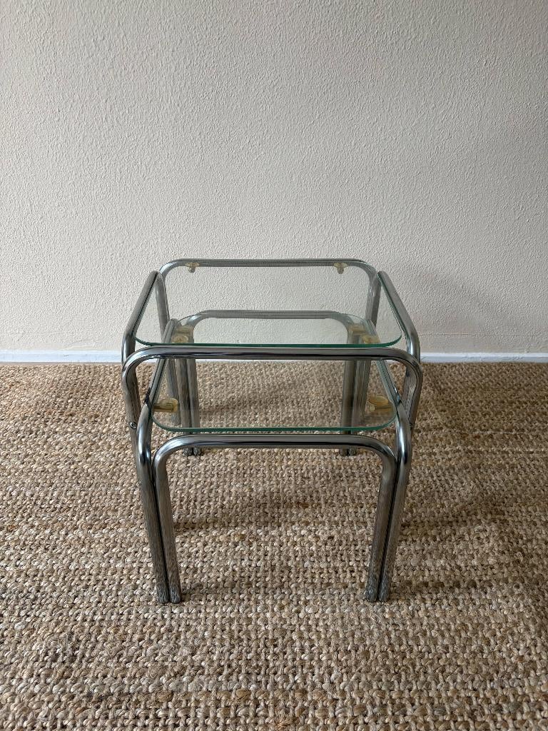 Bauhaus Bijzettafels - Mimiset - Chroom - Retro - Space Age, Minder dan 55 cm, Gebruikt, Metaal of Aluminium, Rechthoekig
