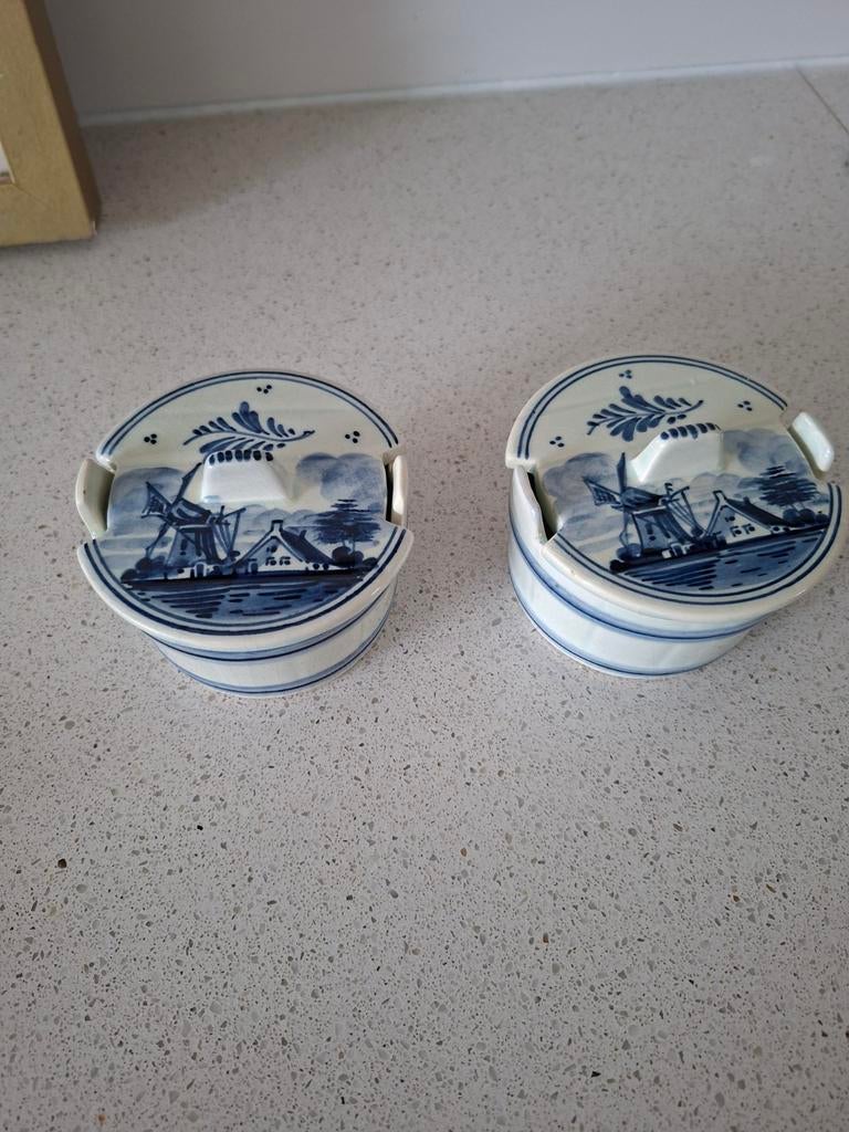 Delfts blauwe potjes met molen decor (set van 2), Ophalen