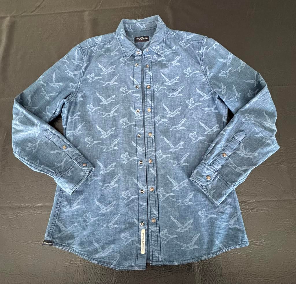 Heren overhemd spijkergoed vogels L mcGregor, Ophalen of Verzenden, Zo goed als nieuw, Blauw, Halswijdte 41/42 (L)