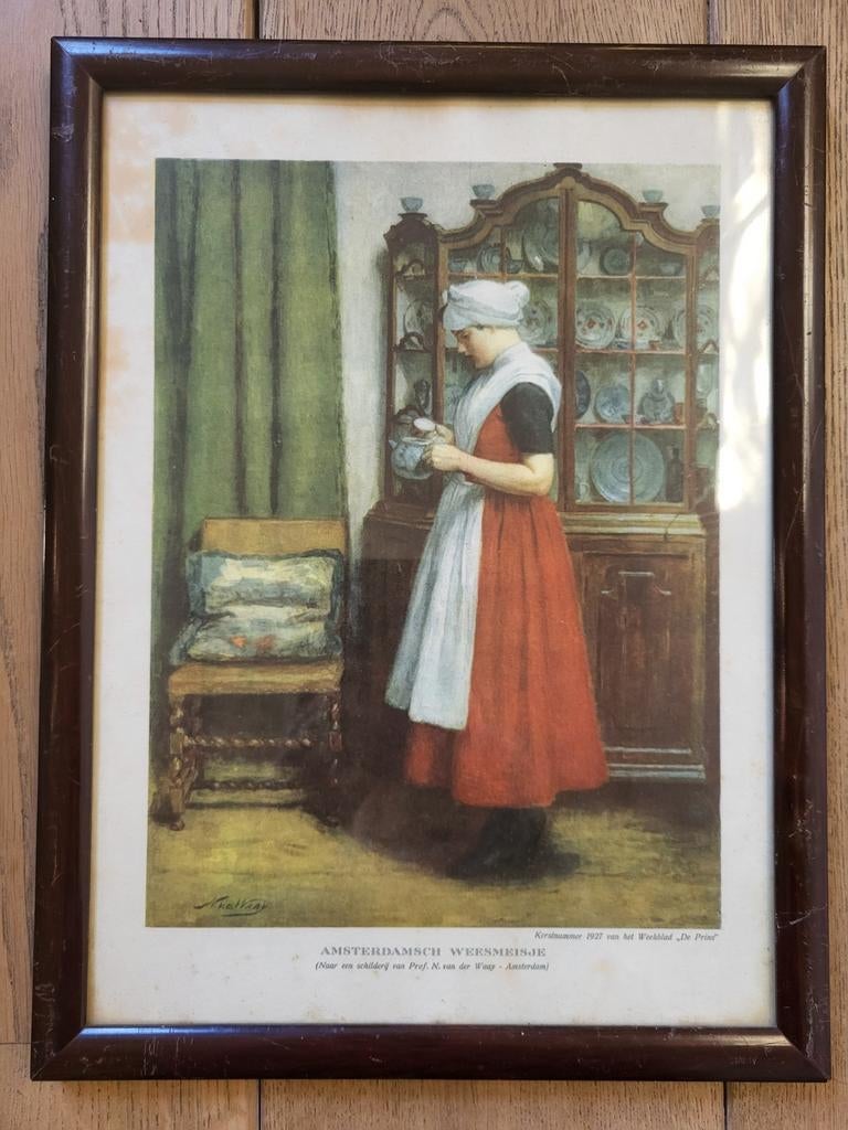 Antieke Kunstdruk(1927)-N. v.d. Waay-Amsterdamsch Weesmeisje, Ophalen of Verzenden