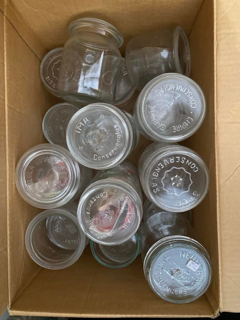 Doos met diverse weckpotten en conservenglas, Ophalen of Verzenden, Voorraadpot, Overige merken, Glas