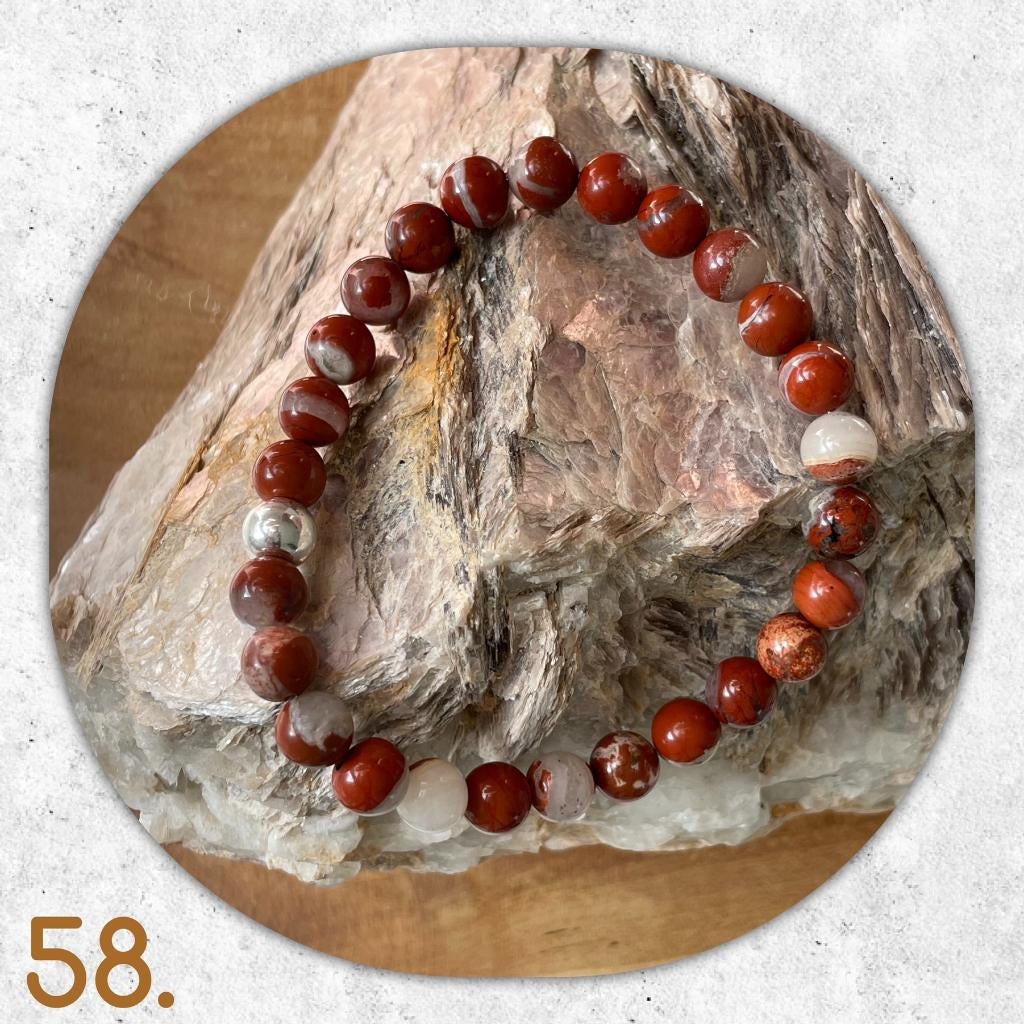 🦋MJB Armband nr: 58 Red River Jaspis halfedelsteen 19 cm, Overige materialen, Nieuw, Ophalen of Verzenden, Met edelsteen