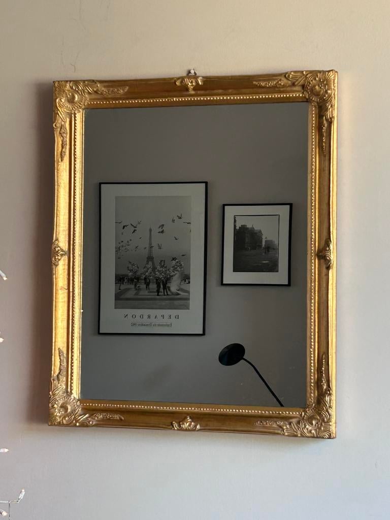 Mooie gouden spiegel vintage jaren 80 - 90, Ophalen, Gebruikt, Metaal of Aluminium, Minder dan 50 cm