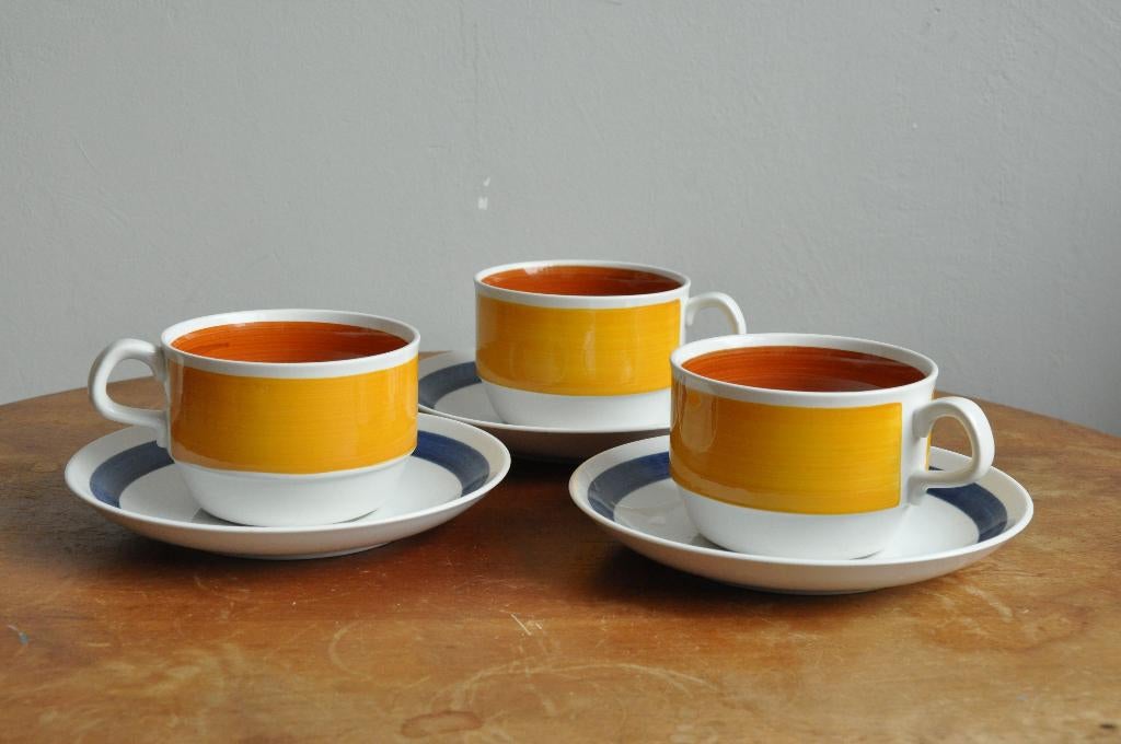 3 Kop en Schotel Rorstrand Sweden 'Fokus' - design jaren '70, Ophalen of Verzenden