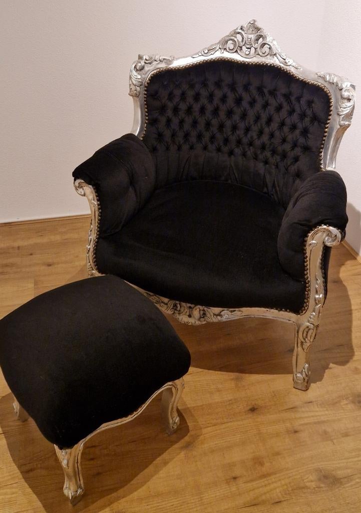 **Vintage, Barok stoel en kruk**, Antiek en Kunst, Antiek | Meubels | Stoelen en Banken, Ophalen