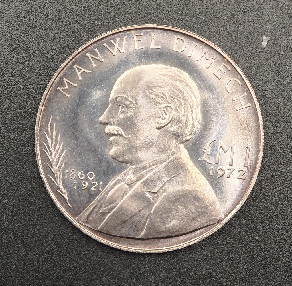 1972 Malta 1 Lira Manwel Dimech, Ophalen of Verzenden, Overige landen, Losse munt, Zilver