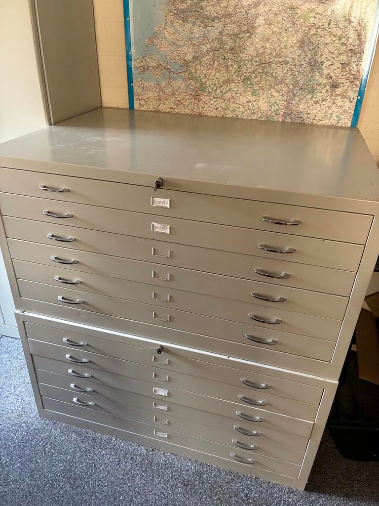 Metalen A1 tekening ladekasten (2 stuks) met 6 laden, Ophalen, Gebruikt, 5 laden of meer, 75 cm of meer