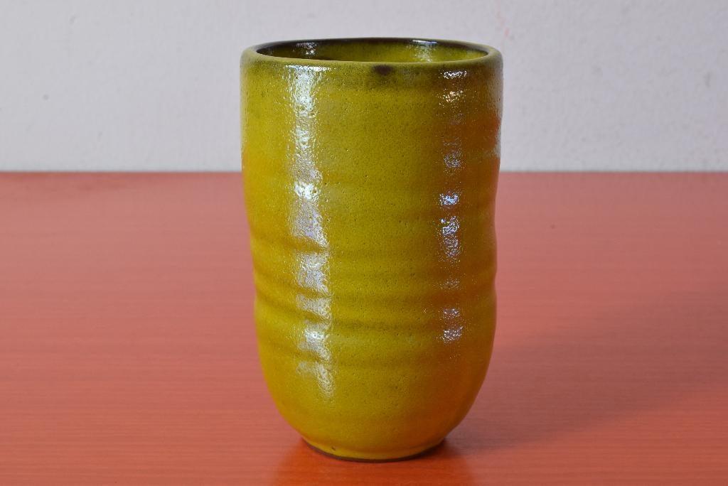 Mooie Des Pots design vaas met draairingen, Geel, Aardewerk of Porselein, Ophalen of Verzenden, Zo goed als nieuw