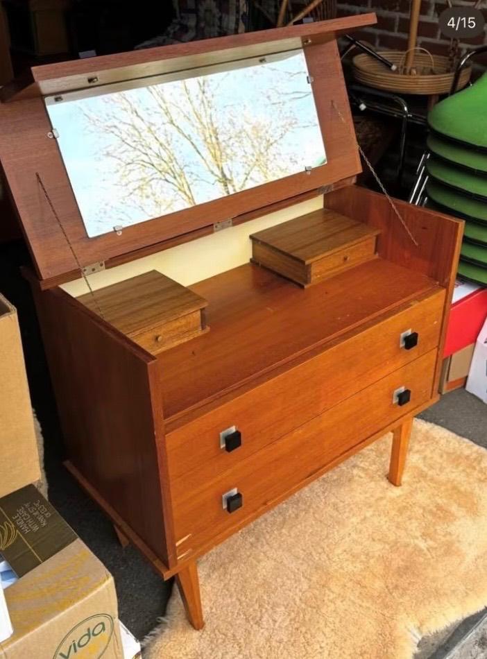 Vintage dressoir coiffeuse kapperstafel, Ophalen, Gebruikt, 25 tot 50 cm