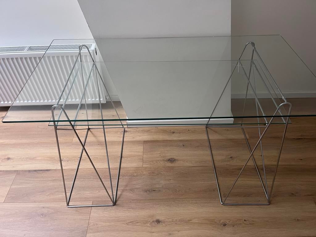 Prachtig kare design glazen bureau, Ophalen, Zo goed als nieuw