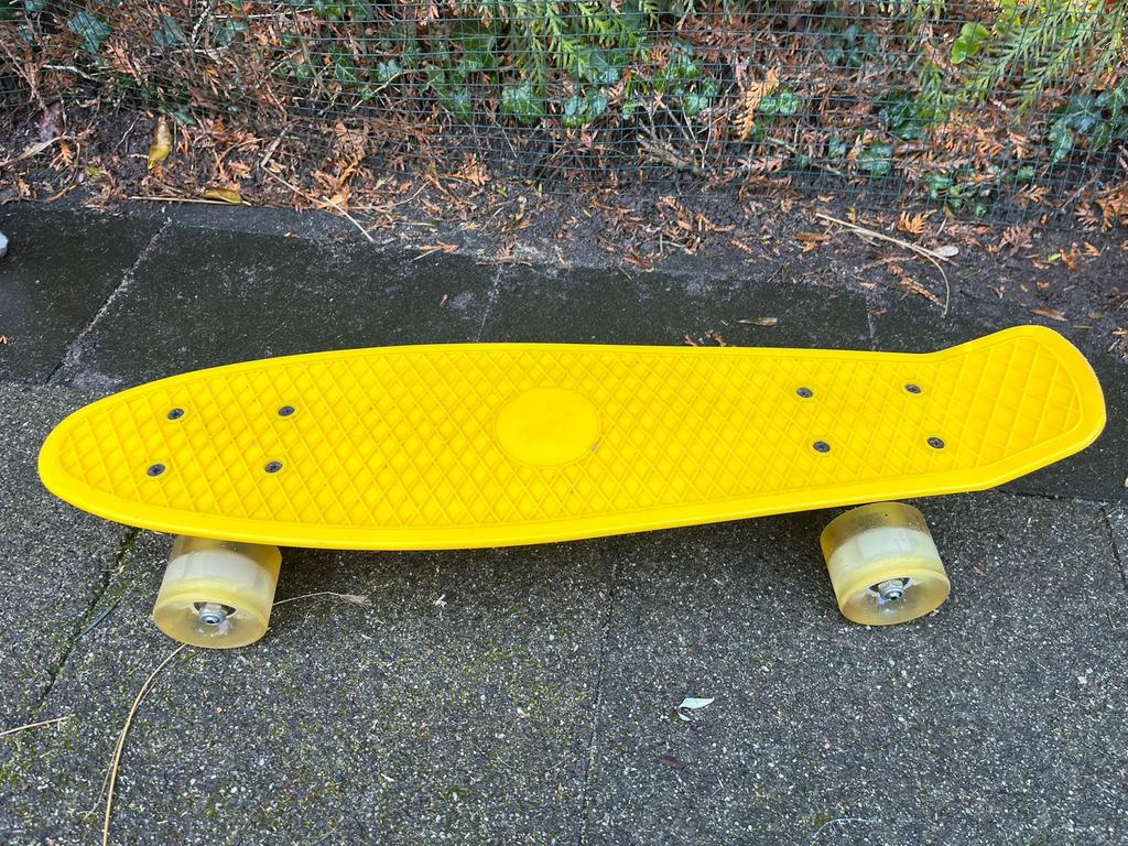 Gele Fish Penny Board met Lichtgevende Wieltjes, Ophalen of Verzenden, Zo goed als nieuw, Skateboard