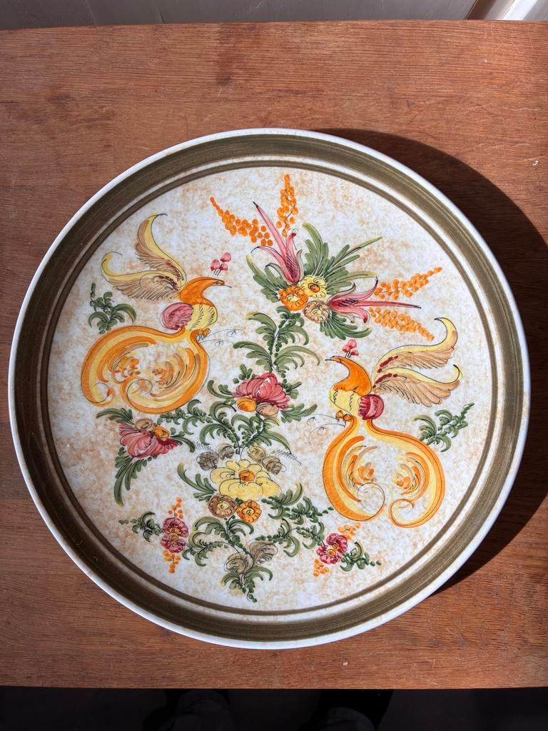Handgeschilderd vintage Grieks Bord met Vogelmotief, Antiek en Kunst, Antiek | Porselein, Ophalen of Verzenden