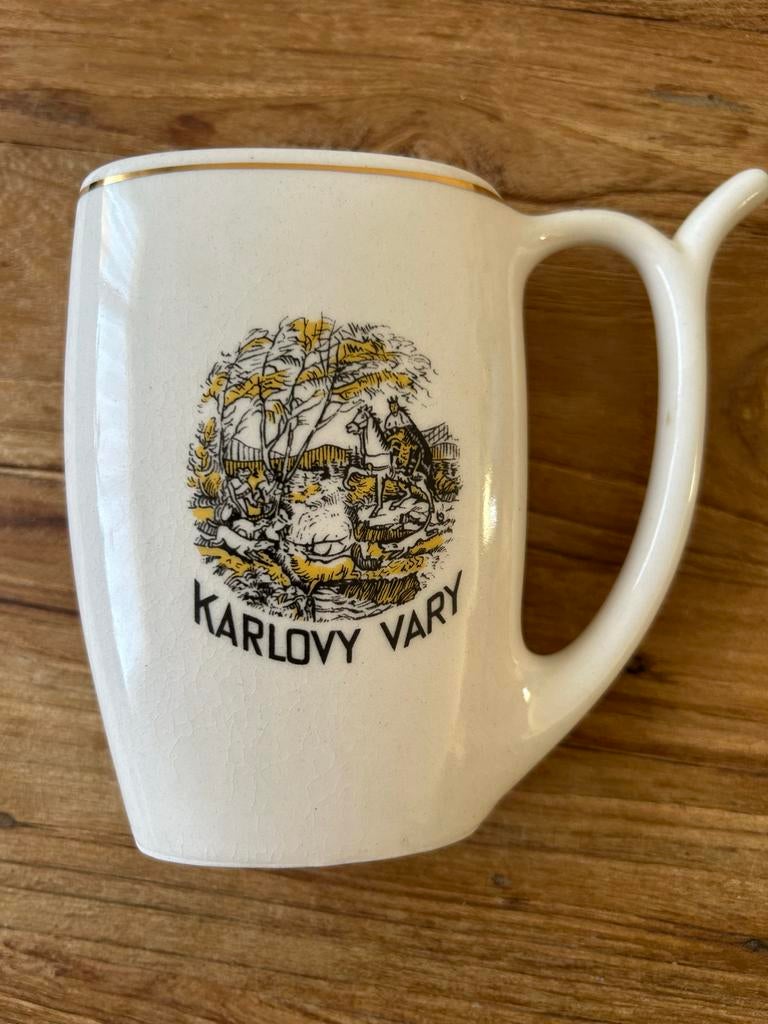 Vintage Karlovy Vary Porseleinen Spa Mok - Tsjechië, Ophalen of Verzenden