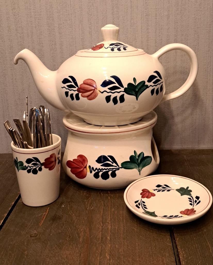 Boerenbont theepot op theelichtje + meer, Ophalen of Verzenden, Aardewerk, Boerenbont, Overige typen