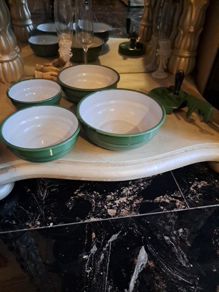 Groen emaille keukengerei set, Antiek en Kunst, Antiek | Emaille, Ophalen of Verzenden