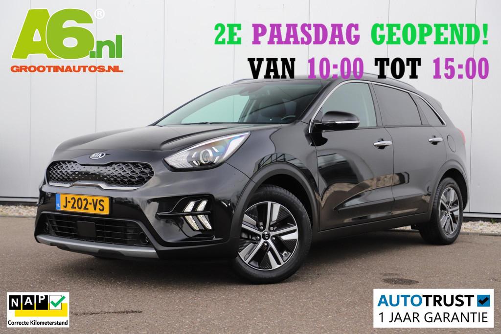 Kia Niro 1.6 GDi Hybrid DynamicLine Half Leder Carplay Andro, Auto's, Gebruikt, Euro 6, Leder en Stof, Zwart