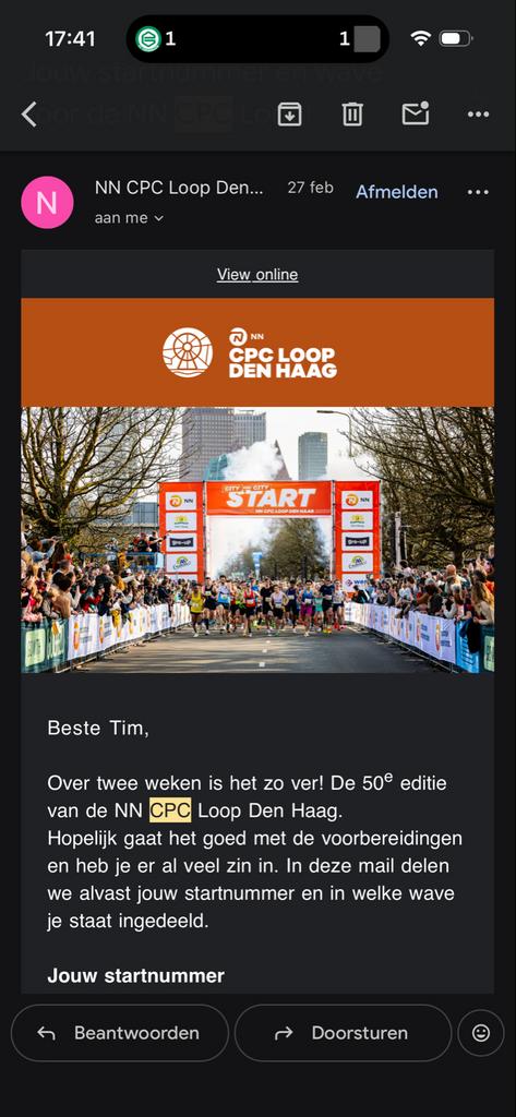 CPC Halve Marathon startbewijs Wave 5, Eén persoon, Maart