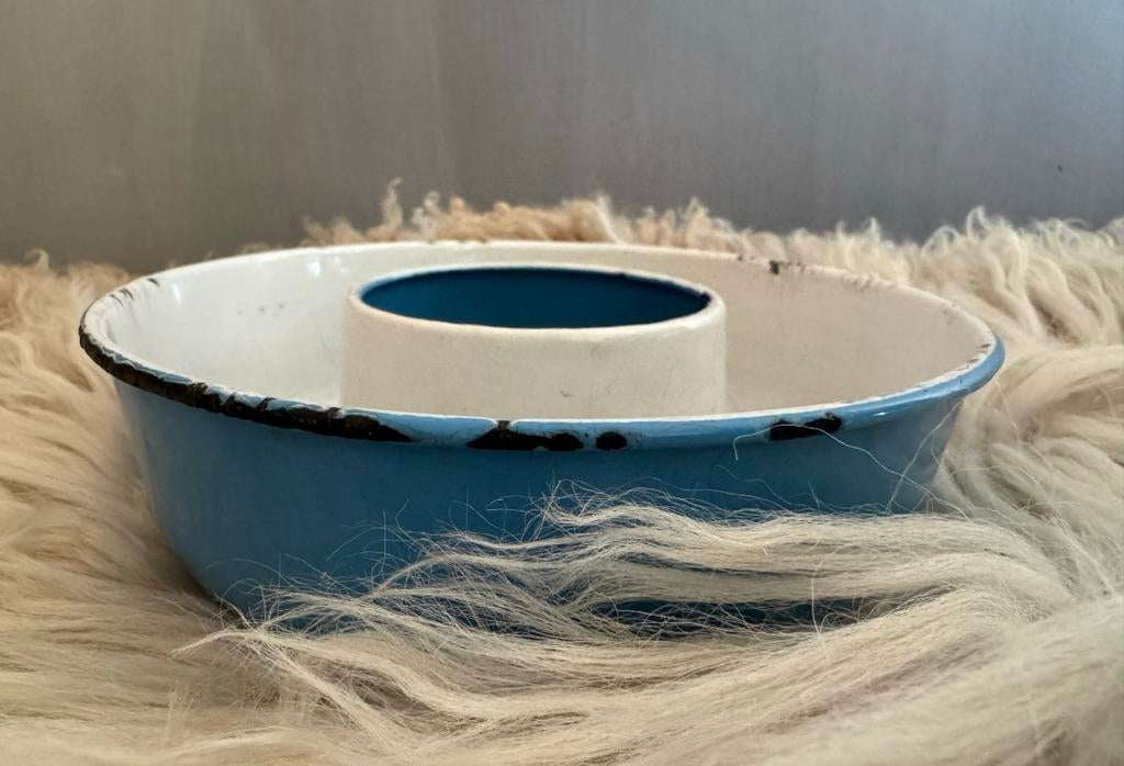 Blauw wit emaille tulband bakblik brocante, Ophalen of Verzenden