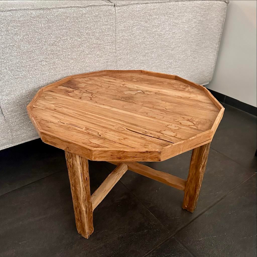 Teak Houten Bijzettafeltje, Huis en Inrichting, Tafels | Bijzettafels, Ophalen, Minder dan 45 cm, Gebruikt, 55 tot 75 cm