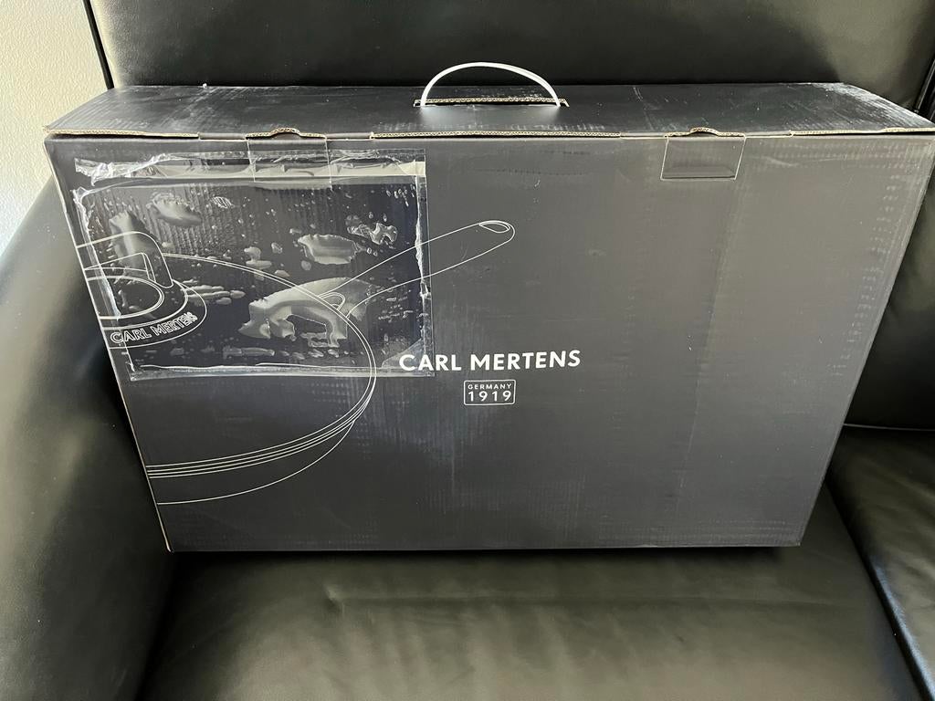 Premium pan Carl Mertens Royal Wok met Glasdeksel, 32cm, Nieuw, Ophalen of Verzenden, Rvs, Keramische plaat