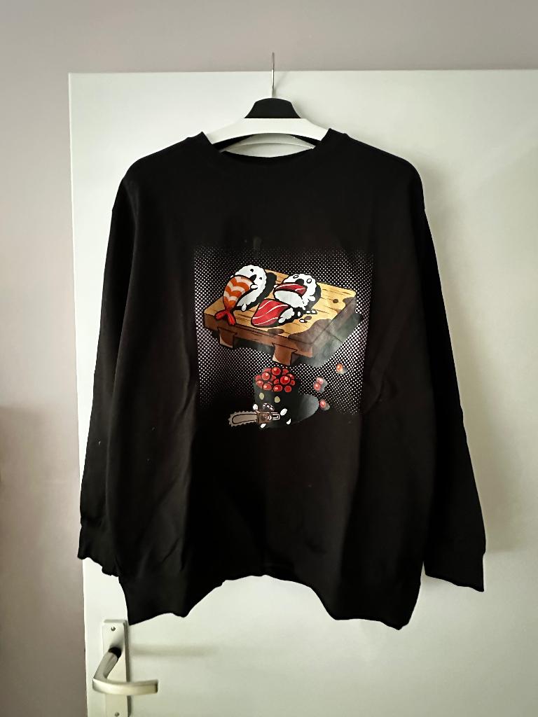 Sweater met Sushi opdruk XL, Ophalen of Verzenden, Zo goed als nieuw, Maat 56/58 (XL), Zwart