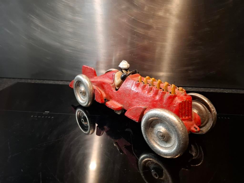 ANTIEK MOOIE 26CM GROTE HUBLEY GIETIJZEREN RACEWAGEN, Ophalen of Verzenden