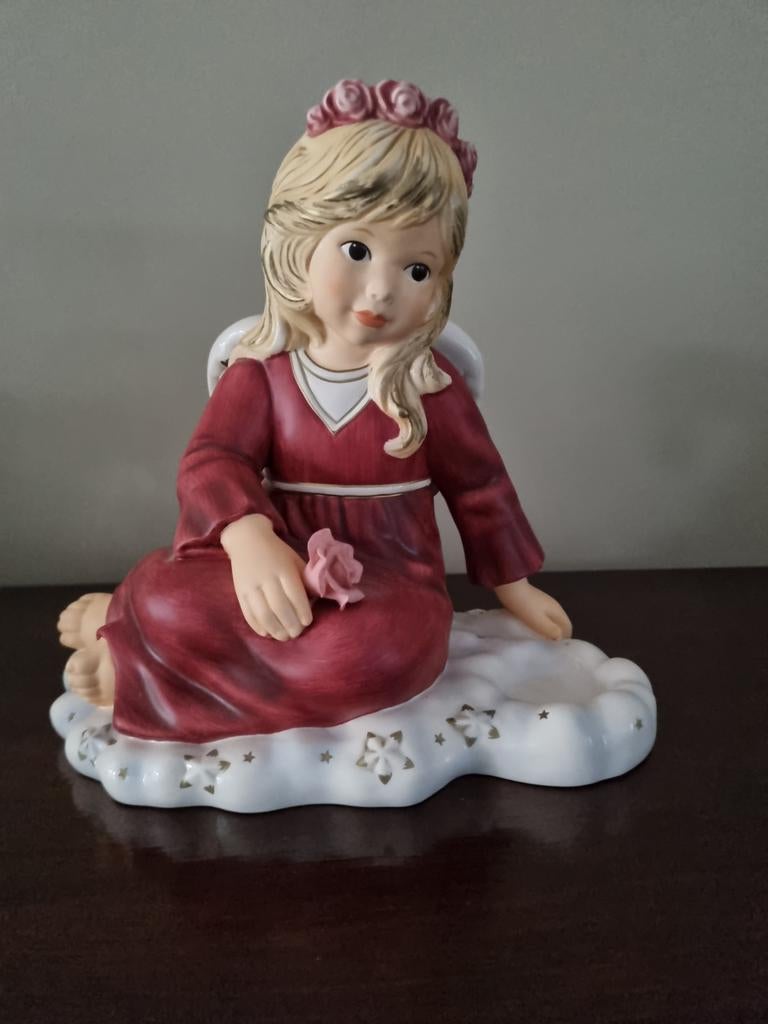 Grote Goebel Engel met rozenkrans - Nieuwstaat, Verzamelen, Beelden en Beeldjes, Ophalen of Verzenden