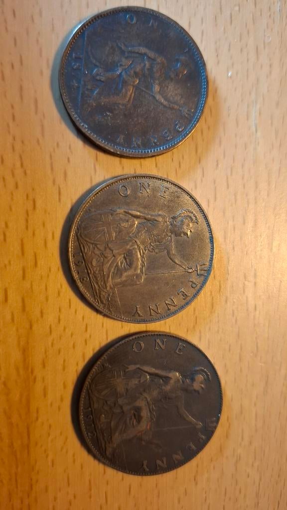 3 Britse penny munten 1874, 1912, 1918, Postzegels en Munten, Munten | Europa | Niet-Euromunten, Ophalen of Verzenden, Overige landen