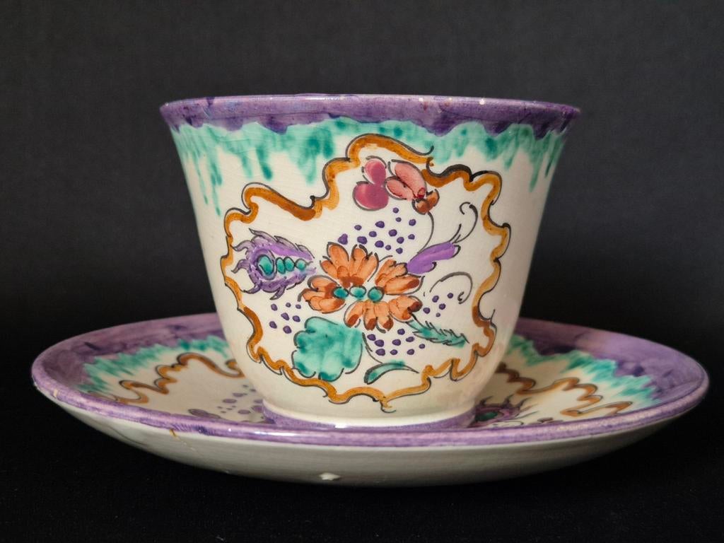 Kop en schotel "Eureka" Fayencefabriek Rijnland, Ophalen of Verzenden