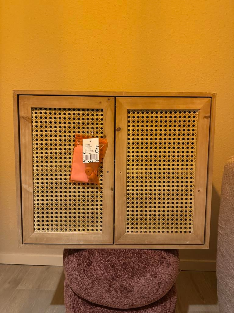 Webbing / Rotan Wandkast | Naturel Hout | Nieuw, Met deur(en), Nieuw, Ophalen of Verzenden, Minder dan 150 cm
