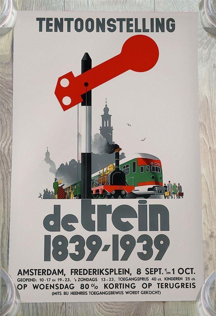De Trein 1839-1939 Spoorwegen Jan Wijga affiche, Ophalen of Verzenden, Nieuw, Tram, Overige typen