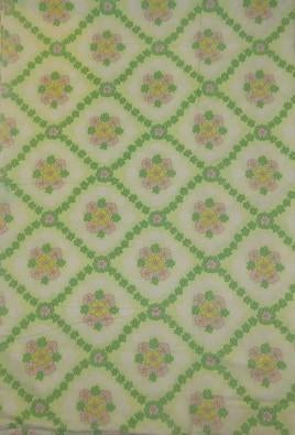 Vintage lap stof wit met groene roze gele bloemetjes, Ophalen of Verzenden, Zo goed als nieuw, 30 tot 120 cm, Katoen