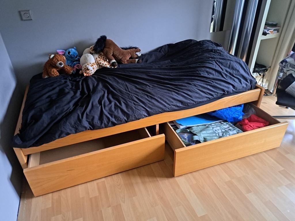 Eénpersoons beukenhouten bed Hülsta Carré, Ophalen, Gebruikt, Eenpersoons, Beige