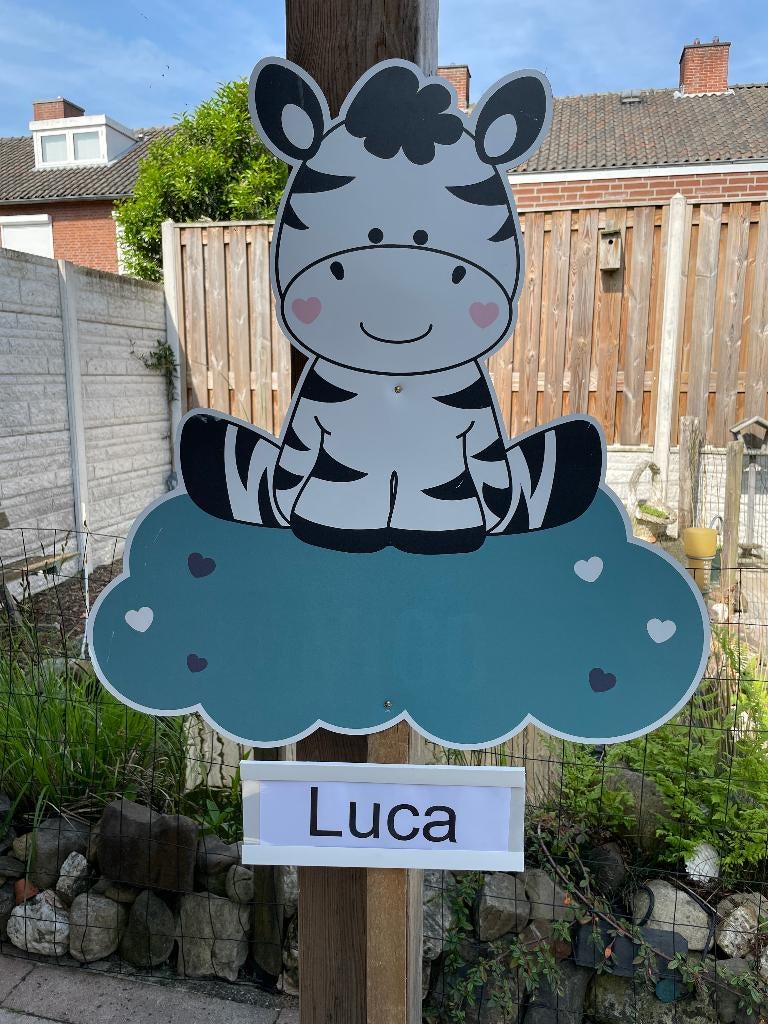 Geboortebord Zebra Dibond huren huur geboorteborden jongen, Ophalen, Zo goed als nieuw, Geboortebord