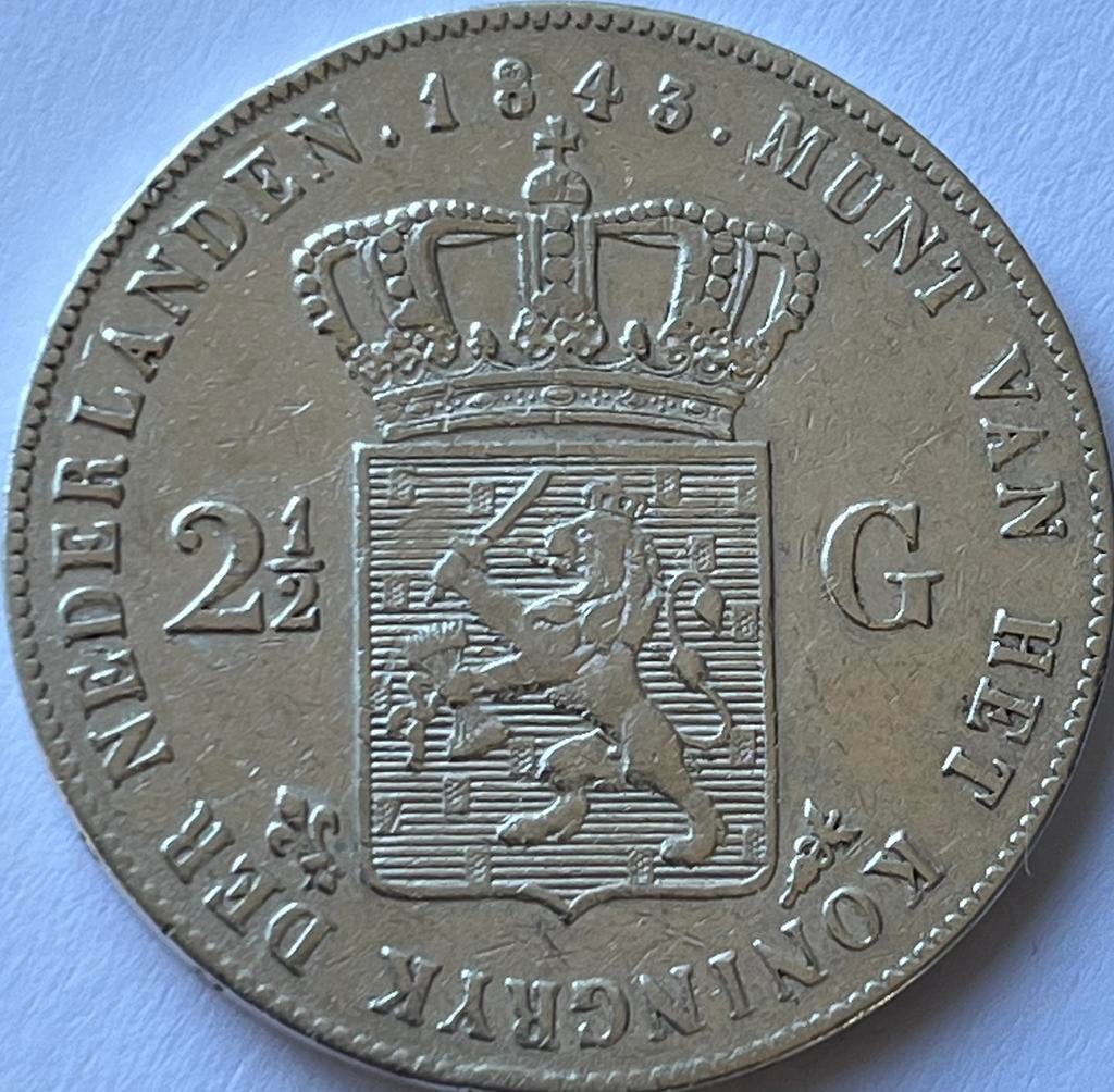 Schaarse rijksdaalder 1843, Zilver, Ophalen of Verzenden, Losse munt, 2½ gulden