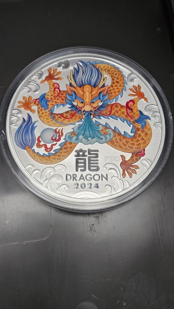 1 kilo lunar 3 colourized 2024 dragon, Ophalen of Verzenden, Zilver