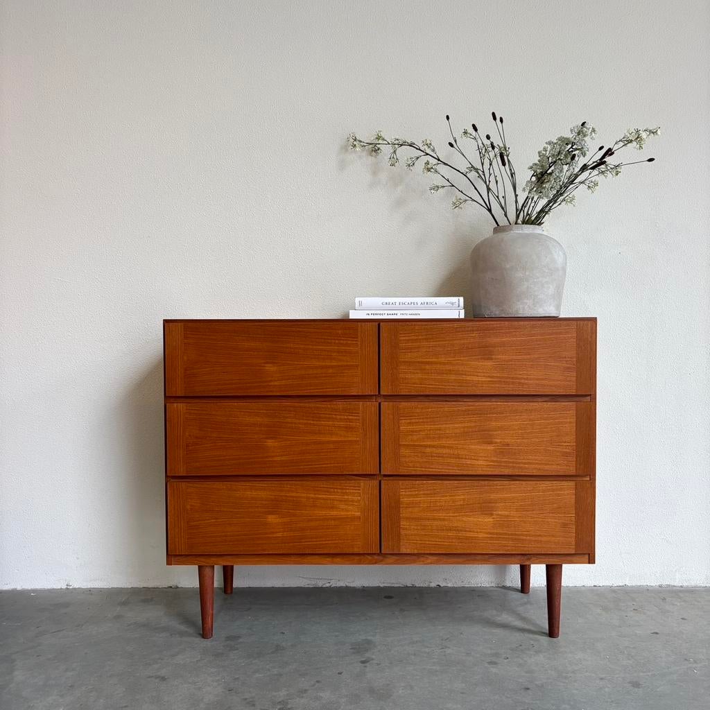 VINTAGE | DEENS | LADEKAST | COMMODE | TEAK, Ophalen, 100 tot 150 cm, 5 laden of meer, Teakhout